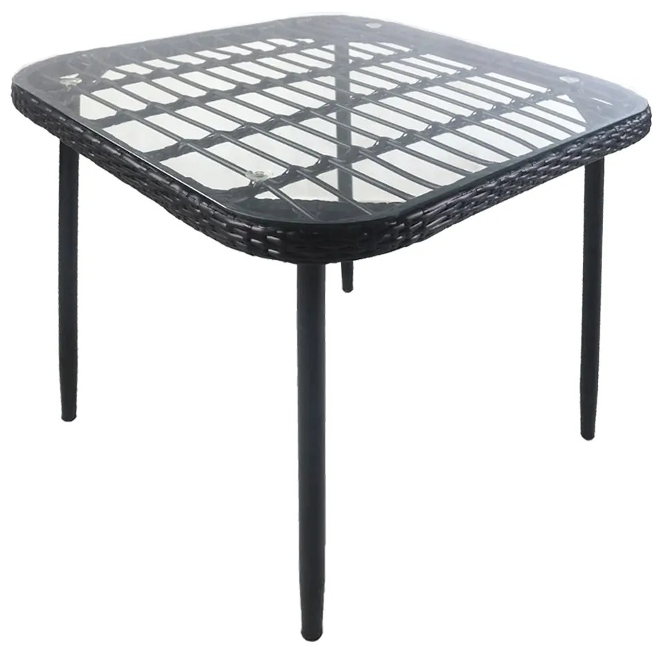 Τραπέζι Κήπου ArteLibre ANTIUS Μαύρο Μέταλλο/Rattan/Γυαλί 80x80x73cm-14510040