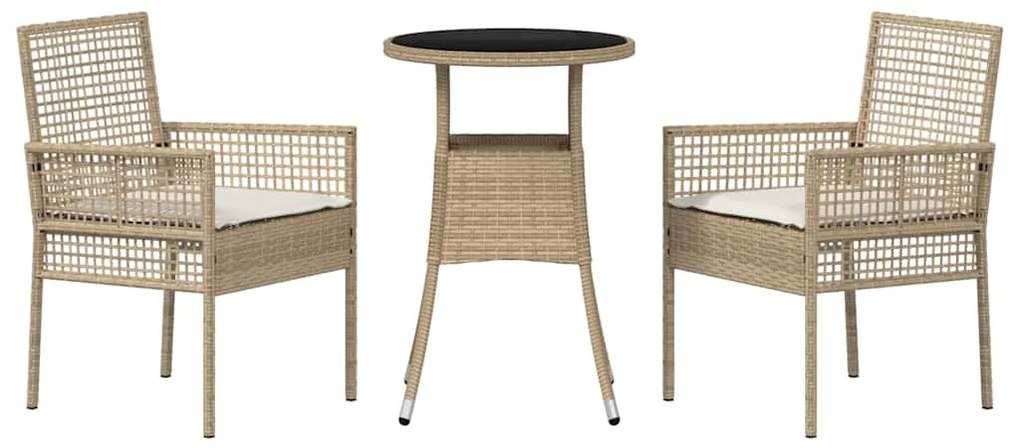 vidaXL Σέτ φαγητού για κήπο 3 pcs Μπεζ Πολυ ράταν