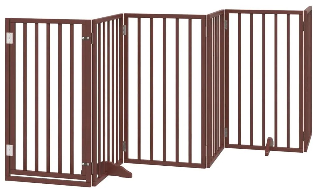 vidaXL Πόρτα Σκύλου με Πόρτα, Πτυσσόμενη, Καφέ, 6 Πάνελ, Ξύλο Λεύκας 300 εκ.