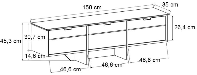 Έπιπλο τηλεόρασης Venita Megapap χρώμα sapphire oak - ανθρακί 150x35x45,3εκ.
