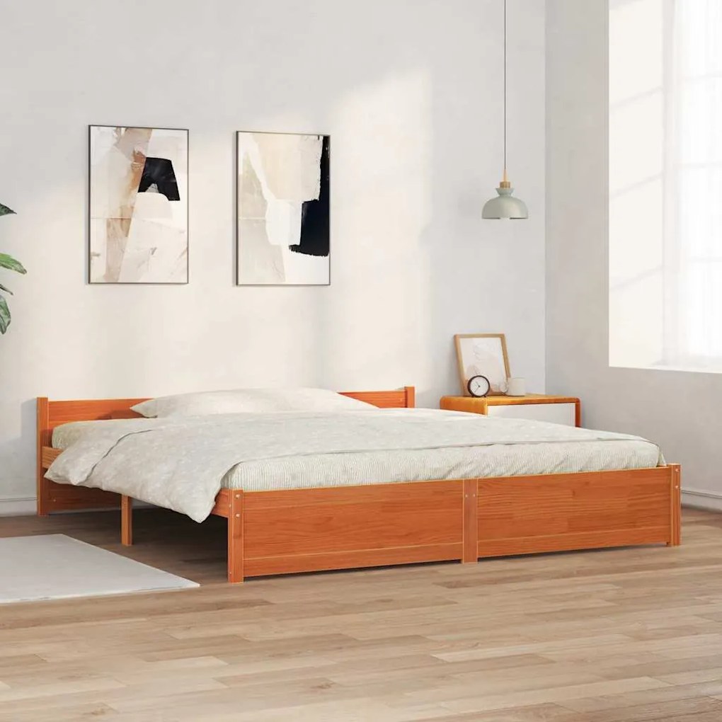 vidaXL Σκελετός Κρεβατιού Καφέ κεριού 200 x 200 cm Μασίφ ξύλο πεύκου