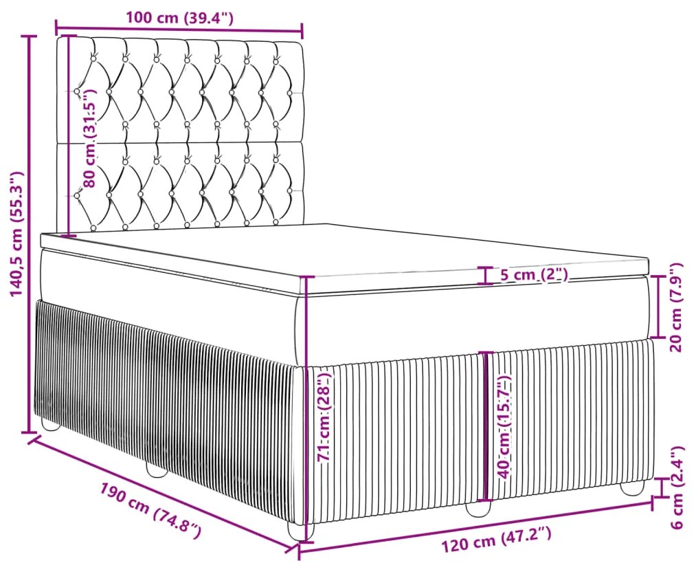 Κρεβάτι Boxspring με Στρώμα Ροζ 120x190 εκ. Βελούδινο - Ροζ