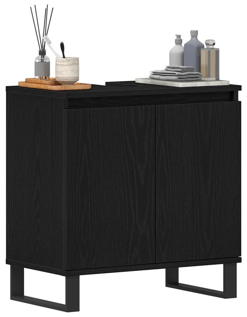 vidaXL Νιπτήρας Μπάνιου Μαύρο Δρυς 58x33x60 εκ. Επεξεργασμένο ξύλο