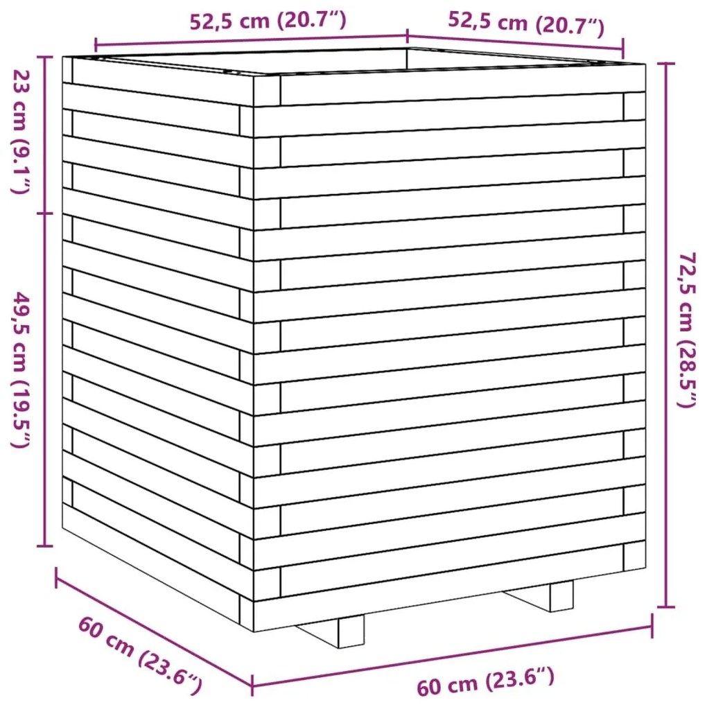 Ζαρντινιέρα Κήπου 60x60x72,5 εκ από Μασίφ Ξύλο Πεύκου - Καφέ