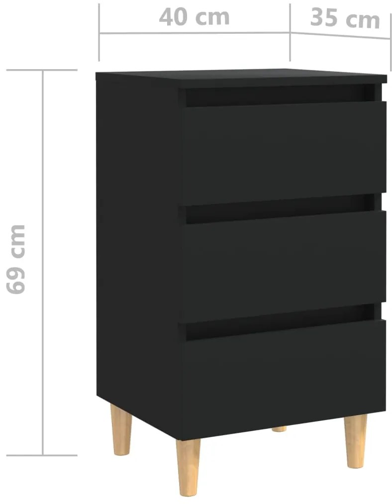 vidaXL Κομοδίνα 2 τεμ. Μαύρα 40x35x69 εκ. με Μασίφ Ξύλινα Πόδια