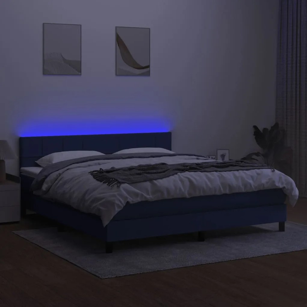 ΚΡΕΒΑΤΙ BOXSPRING ΜΕ ΣΤΡΩΜΑ &amp; LED ΜΠΛΕ 180X200 ΕΚ. ΥΦΑΣΜΑΤΙΝΟ 3133179