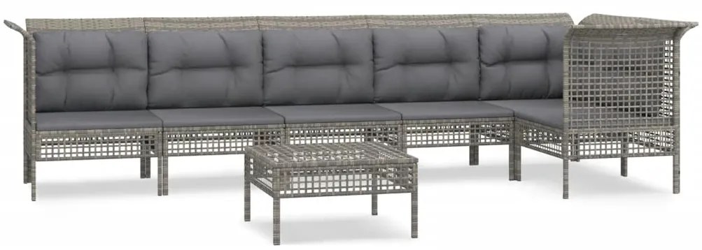 vidaXL Σαλόνι Κήπου 7 Τεμαχίων Γκρι από Συνθετικό Ρατάν με Μαξιλάρια