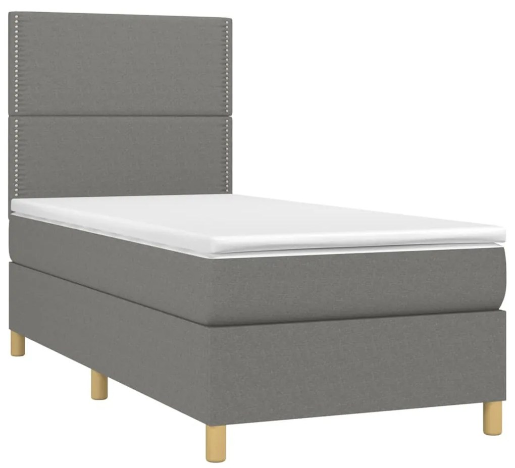 ΚΡΕΒΑΤΙ BOXSPRING ΜΕ ΣΤΡΩΜΑ &amp; LED ΣΚ.ΓΚΡΙ 90X190 ΕΚ. ΥΦΑΣΜΑΤΙΝΟ 3135318