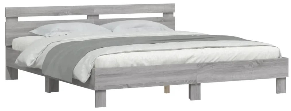 vidaXL Πλαίσιο Κρεβατιού με Κεφαλάρι/LED Γκρι Sonoma 160x200 εκ.