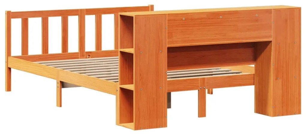 Κρεβάτι Βιβλιοθήκη Χωρίς Στρώμα 120x190 εκ Μασίφ Ξύλο Πεύκου - Καφέ