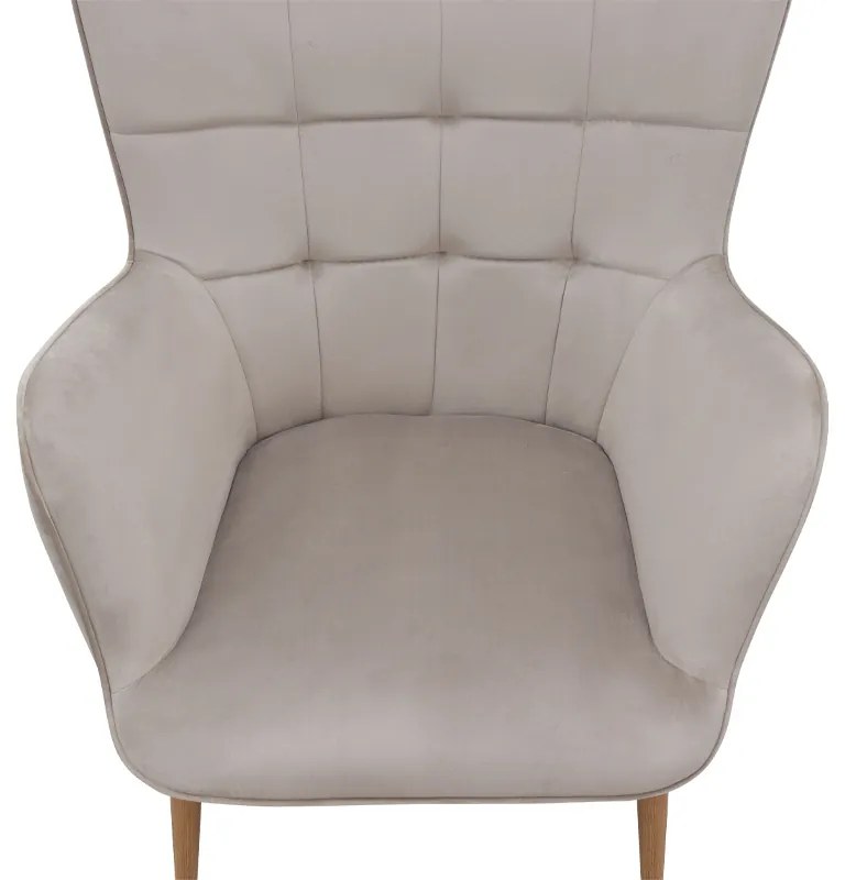 Πολυθρόνα - Μπερζέρα με υποπόδιο Lily Megapap μπεζ βελούδο - μεταλλικό πόδι χρώμα φυσικό 70x62x98εκ.