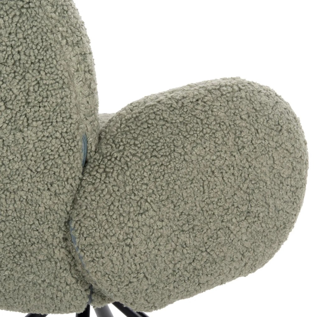 Πολυθρόνα WINON C9778.08 Περιστρεφόμενη με Olive Green Μπουκλέ Ύφασμα &amp; Μαύρο Μέταλλο 65x67x92Υ εκ. 65x67x92 εκ.