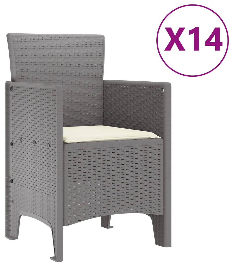 vidaXL Σέτ φαγητού για κήπο 15 pcs Ανοιχτό γκρι Rattan Polt