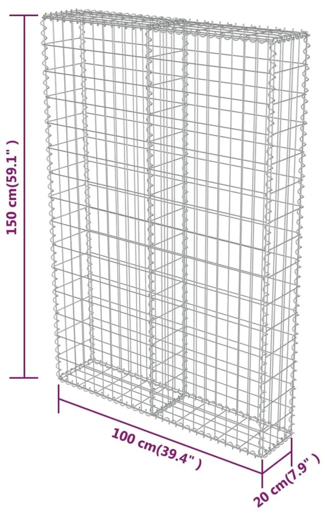 vidaXL Συρματοκιβώτιο Τοίχος 100x20x150 εκ. Γαλβαν.Χάλυβας + Καλύμματα