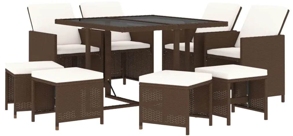vidaXL Σετ Τραπεζαρίας Κήπου 9 τεμ. Καφέ Συνθετικό Ρατάν με Μαξιλάρια