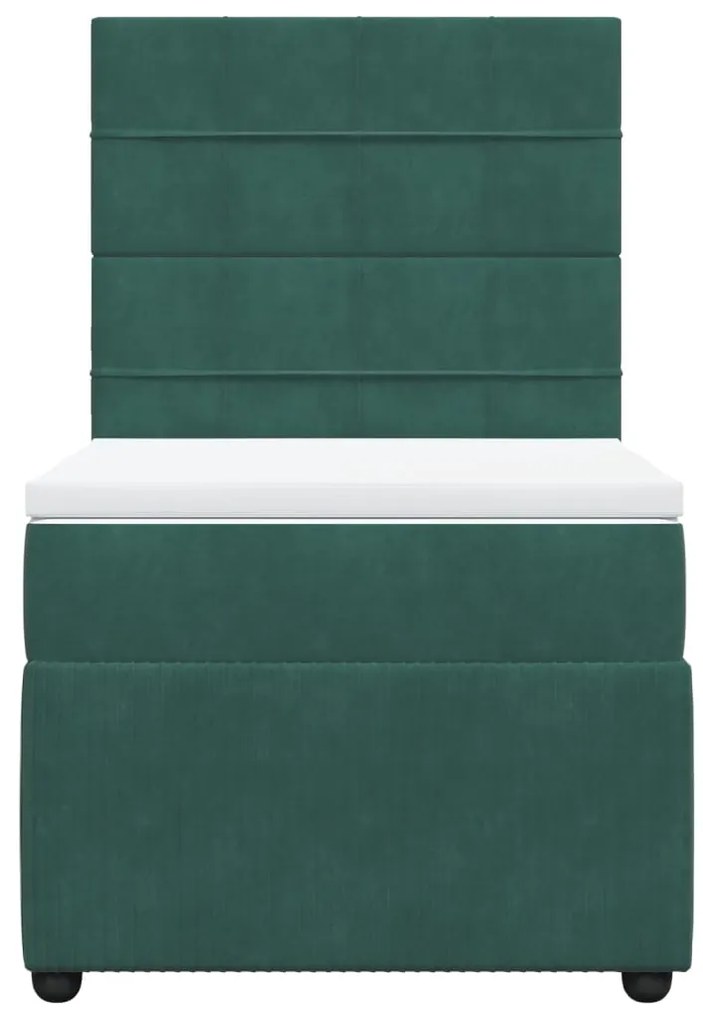 vidaXL Κρεβάτι Boxspring με Στρώμα Σκούρο Πράσινο 90x190 εκ. Βελούδινο