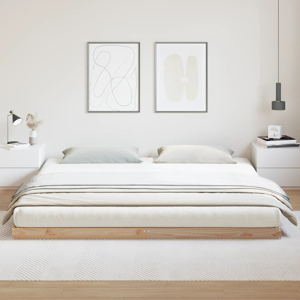 vidaXL Κρεβάτι δαπέδου Φυσικό 180 x 210 cm Μασίφ ξύλο πεύκου
