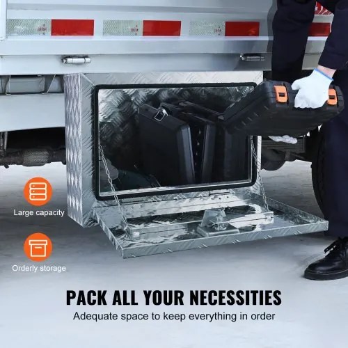 VEVOR Underbody Truck Box, 24&quot;×14&quot;×16&quot; Pickup Storage Box, Heavy Duty Aluminum Diamond Plate Tool Box with Lock and Keys, Waterproof Trailer Storage Box with T-Handle Latch for Truck, Van, Trailer