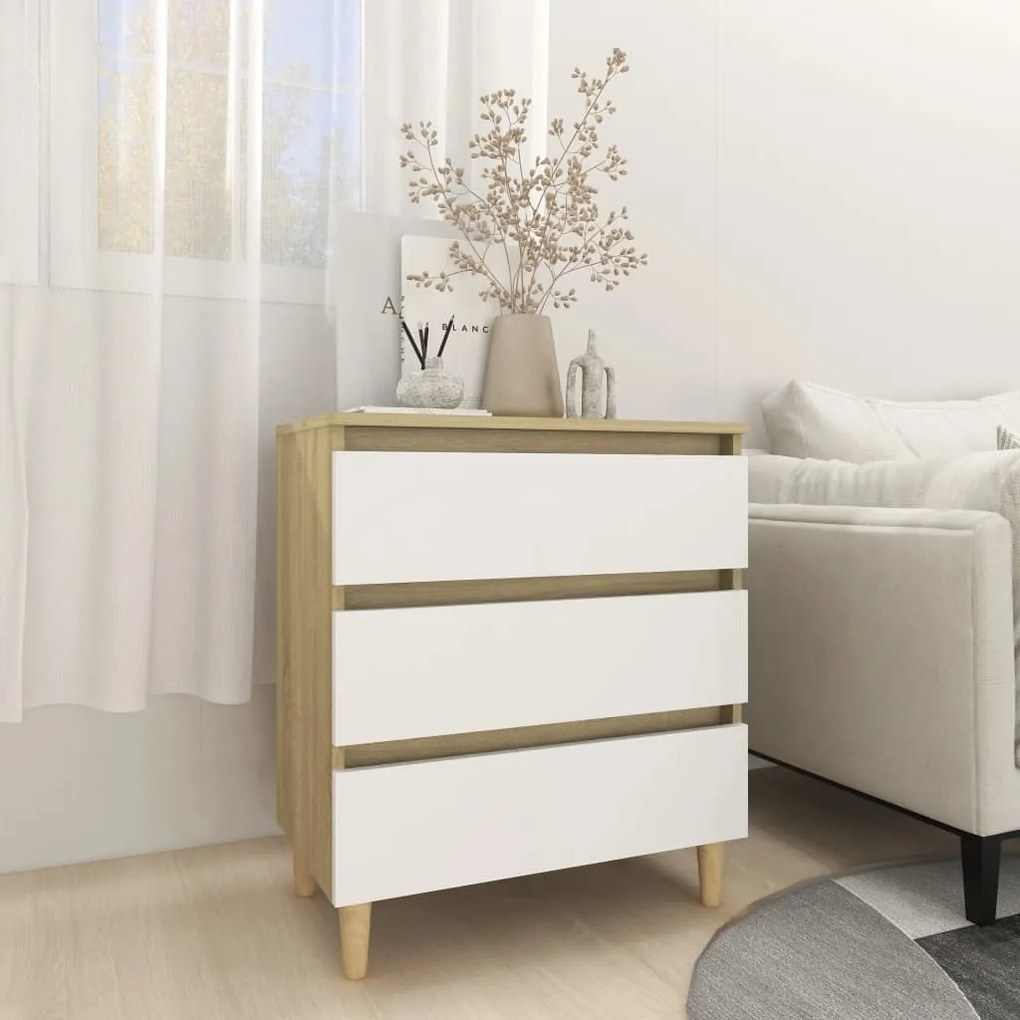 vidaXL Συρταριέρα Λευκό / Sonoma Δρυς 60 x 35 x 69 εκ. από Επεξ. Ξύλο