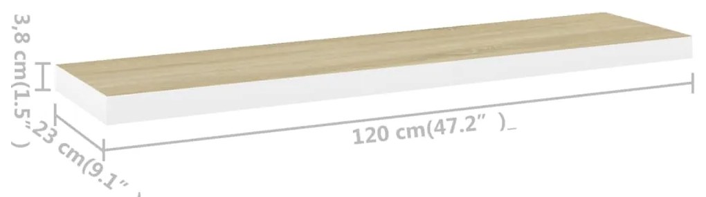 Ράφια Τοίχου 2 τεμ. Δρυς/Λευκό 120x23,5x3,8 εκ. MDF 326586