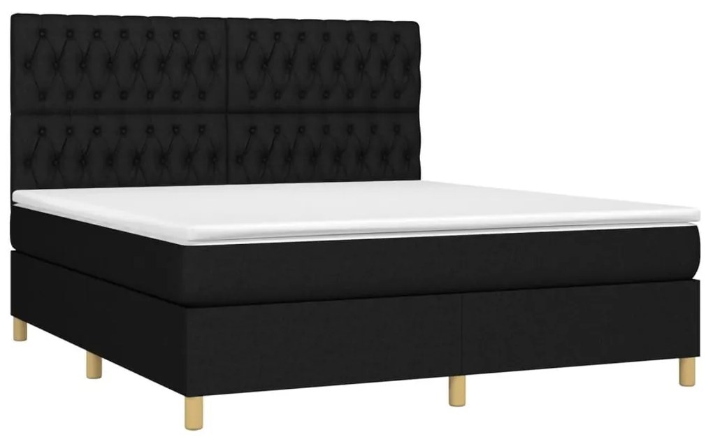 Κρεβάτι Boxspring με Στρώμα Μαύρο 180x200 εκ. Υφασμάτινο - Μαύρο