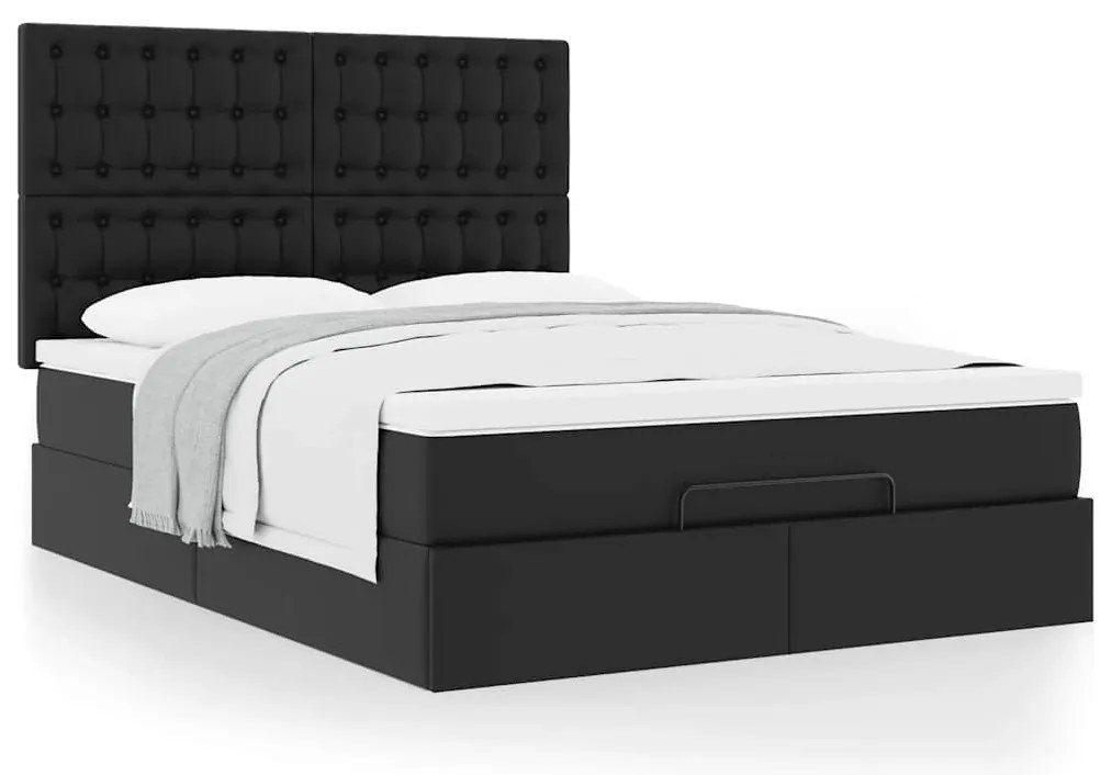 vidaXL Οθωμανικό κρεβάτι με στρώμα Μαύρο 140x200cm Faux Leather