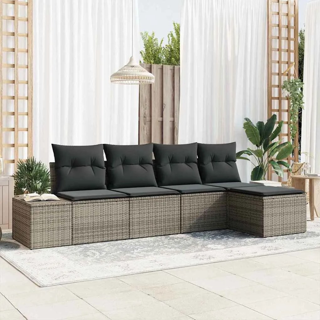 vidaXL Σετ Καναπέ Κήπου 5 pcs Γκρι Πολυ rattan, βαμμένο ατσάλι