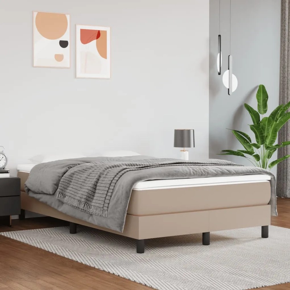 vidaXL Κρεβάτι Boxspring με Στρώμα Καπουτσίνο 120x200εκ.από Συνθ.Δέρμα