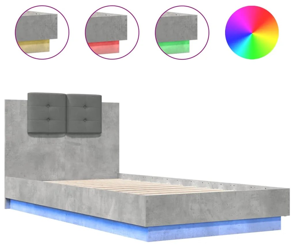 Πλαίσιο Κρεβατιού με Κεφαλάρι και LED 75 x 190 εκ. - Γκρι