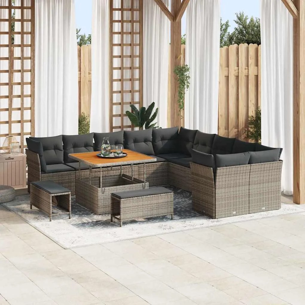 vidaXL Σετ Καναπέ Κήπου με μαξιλάρι 13 pcs Γκρι 100 x 100 x 71 cm