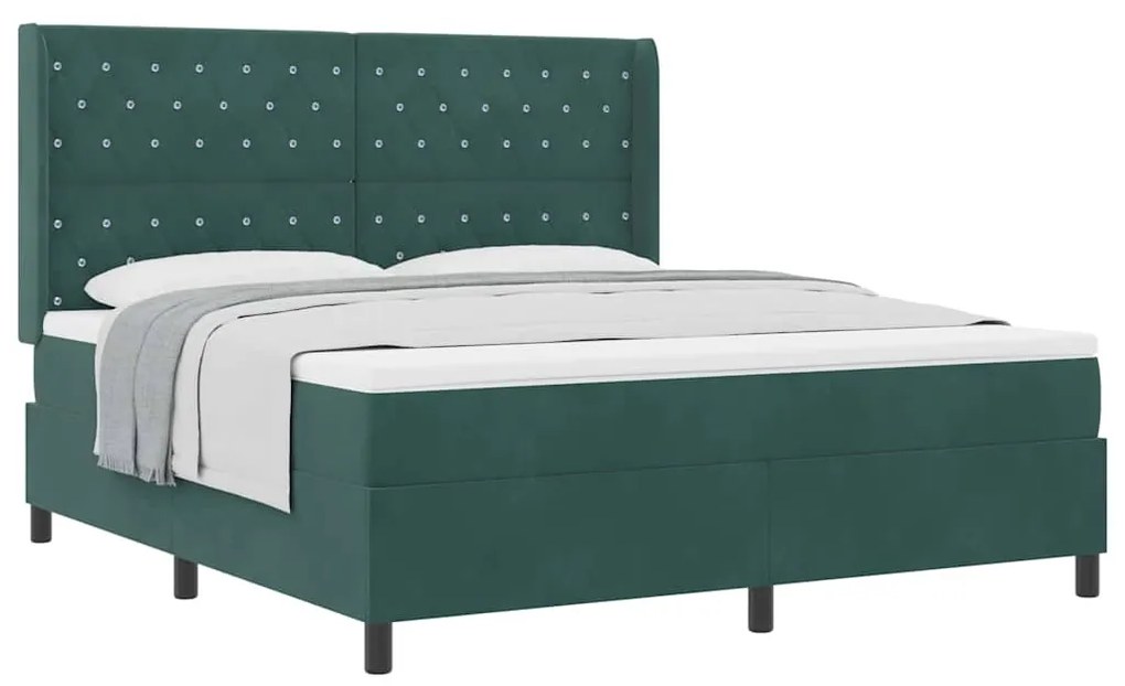 vidaXL Κρεβάτι με ελατήρια Σκούρο πράσινο 180 x 200 cm Βελούδο