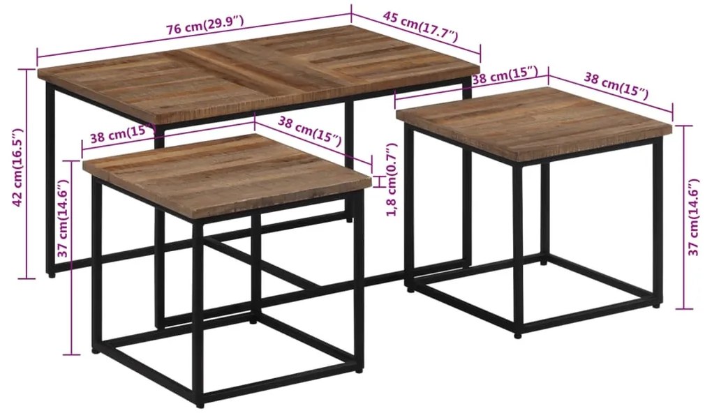 ΤΡΑΠΕΖΑΚΙΑ ΖΙΓΚΟΝ 3 ΤΕΜ. ΑΠΟ ΜΑΣΙΦ ΞΥΛΟ TEAK 358535