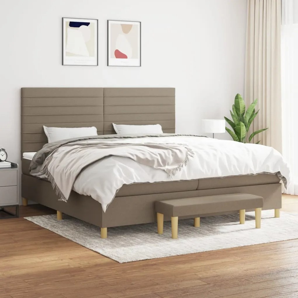 vidaXL Κρεβάτι Boxspring με Στρώμα Taupe 200x200 εκ. Υφασμάτινο