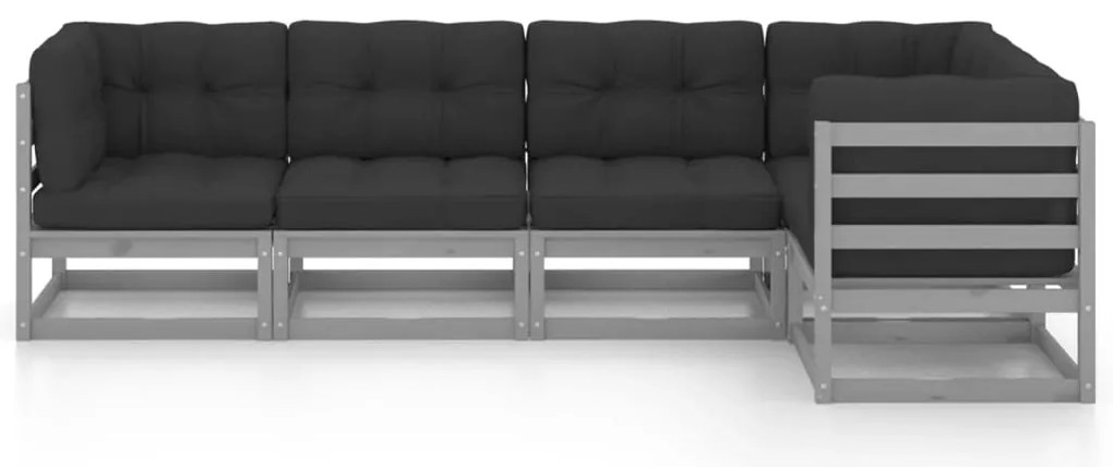 vidaXL Σαλόνι Κήπου Σετ 5 Τεμαχίων από Μασίφ Ξύλο Πεύκου με Μαξιλάρια