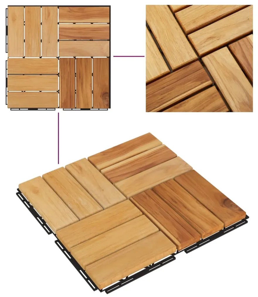 Πλακάκια Deck 10 τεμ. 30 x 30 εκ. από Μασίφ Ξύλο Teak  - Καφέ