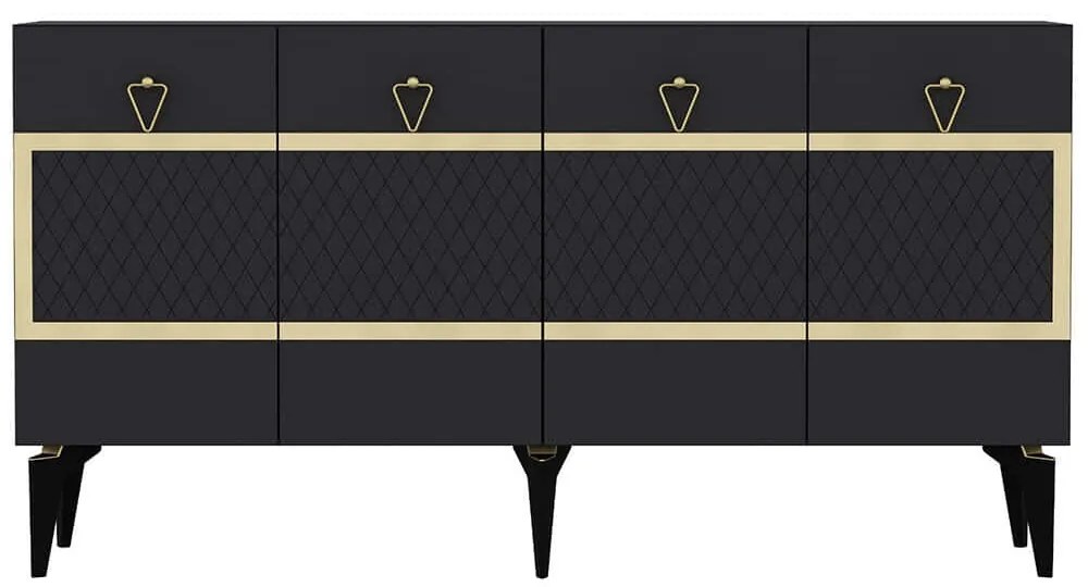 Μπουφές Ipek 475OLV2676 150x40x79cm Anthracite-Gold Μοριοσανίδα, Μελαμίνη