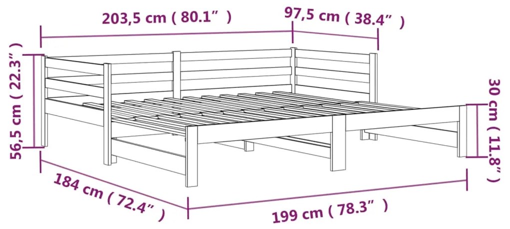 Καναπές Κρεβάτι Συρόμενος 90 x 200 εκ. Μασίφ Ξύλο Πεύκου - Καφέ