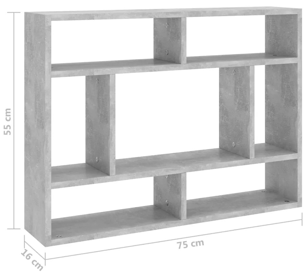 vidaXL Ραφιέρα Τοίχου Γκρι Σκυροδέματος 75x16x55 εκ. από Επεξ. Ξύλο