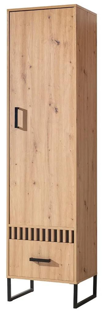 Βιβλιοθήκη Akron P101, Με συρτάρια, Με πόρτες, Πλαστικοποιημένη μοριοσανίδα, 196x50x40cm, 46 kg, Artisan βελανιδιά, Μαύρο | Epipla1.gr