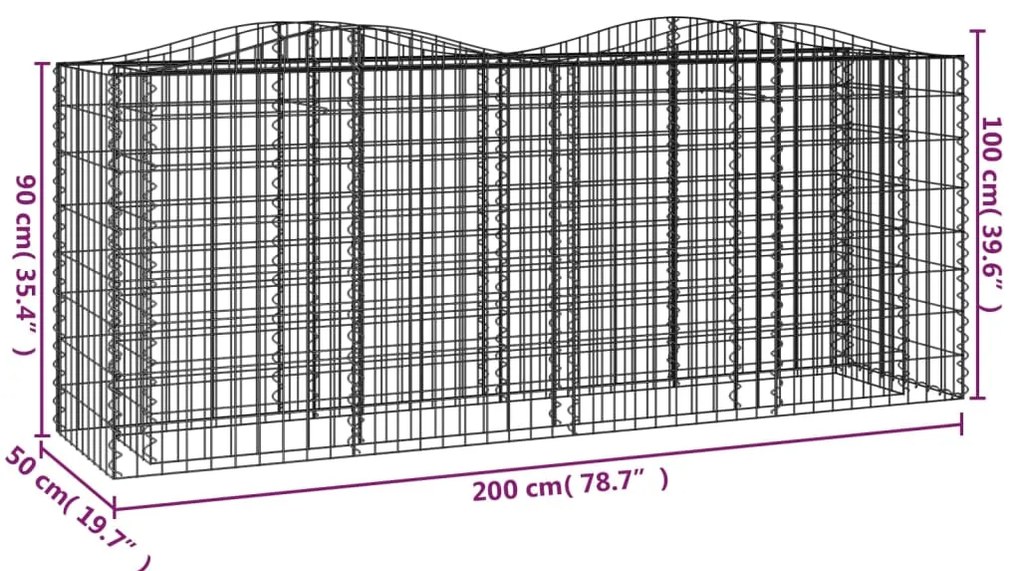 Συρματοκιβώτιο Τοξωτό 200x50x100 εκ. από Γαλβανισμένο Σίδερο - Ασήμι