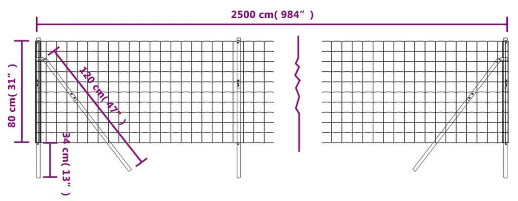 Συρματόπλεγμα Περίφραξης Ανθρακί 0,8x25 μ. Γαλβανισμένο Ατσάλι - Ανθρακί