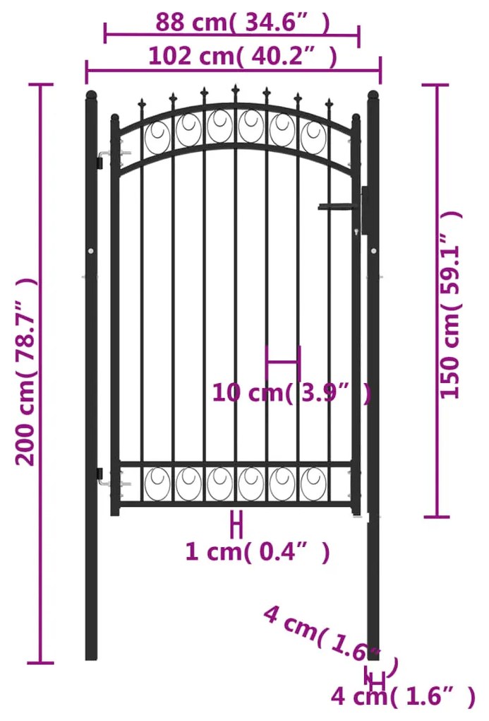 vidaXL Πόρτα Περίφραξης με Ακίδες Μαύρη 100 x 150 εκ. Ατσάλινη