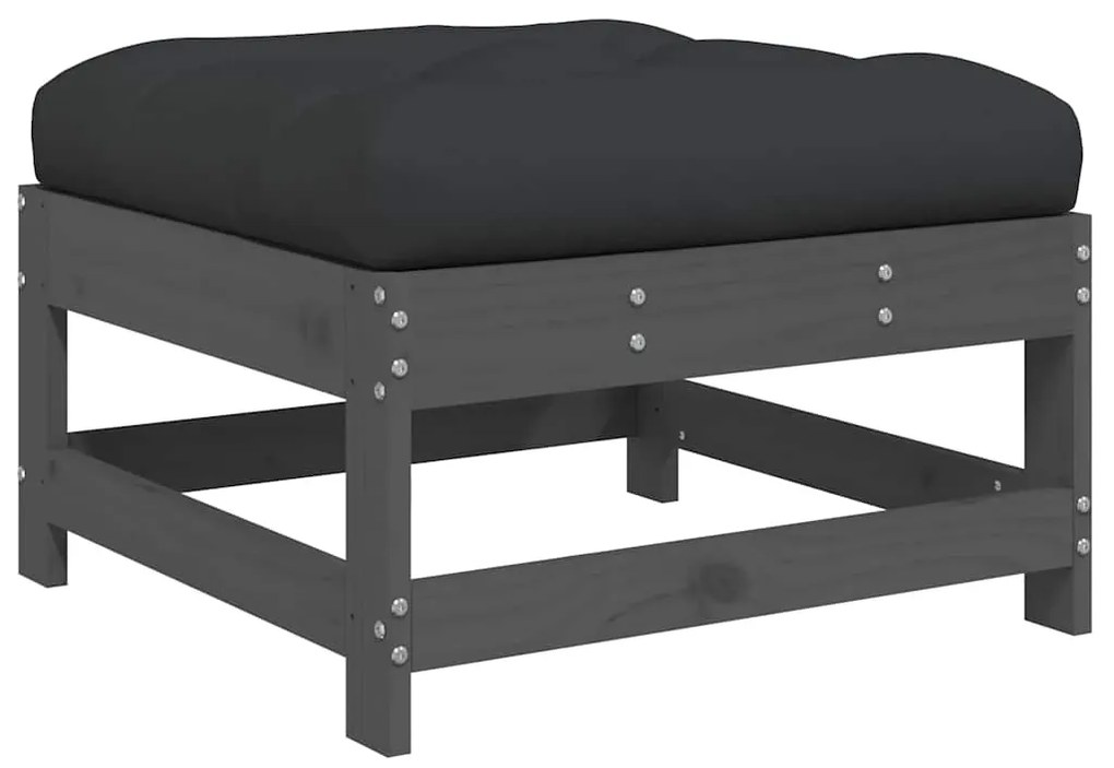 vidaXL Υποπόδιο Κήπου Γκρι από Μασίφ Ξύλο Πεύκου με Μαξιλάρι