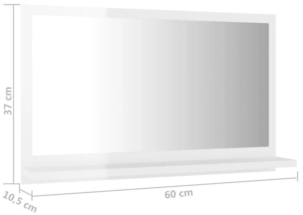 Καθρέφτης Μπάνιου Γυαλιστερό Λευκό 60x10,5x37 εκ. Επεξ. Ξύλο - Λευκό
