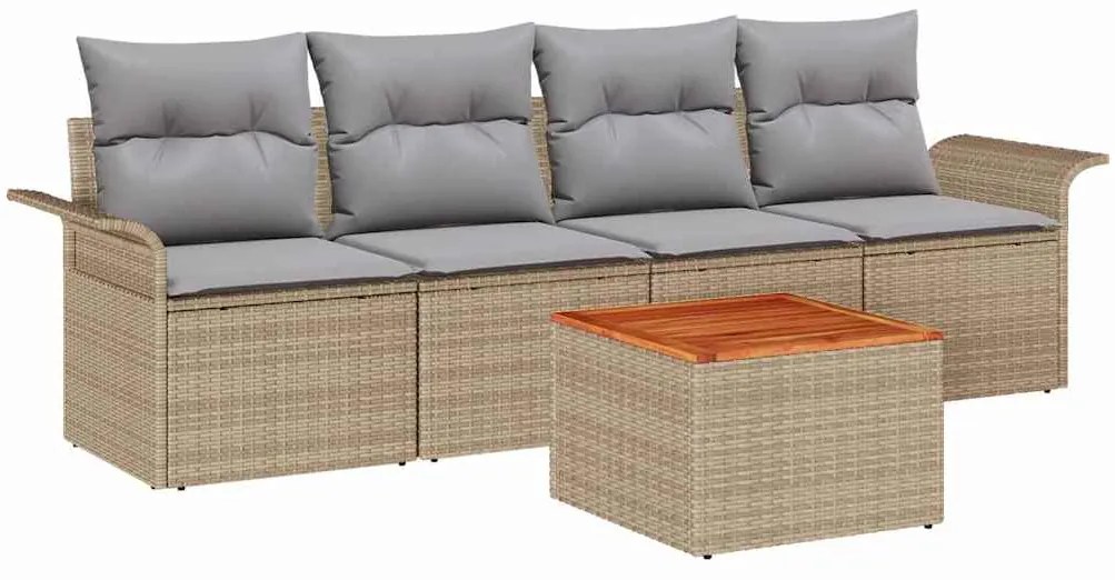 vidaXL Σετ Καναπέ Κήπου 5 pcs Μπεζ Πολυ ράταν
