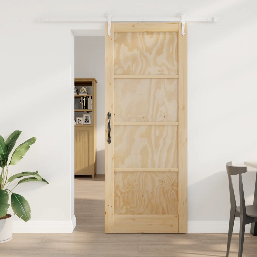 vidaXL Συρόμενη Πόρτα με Σετ Υλικών 83x211 εκ. Μασίφ Ξύλο Πεύκου
