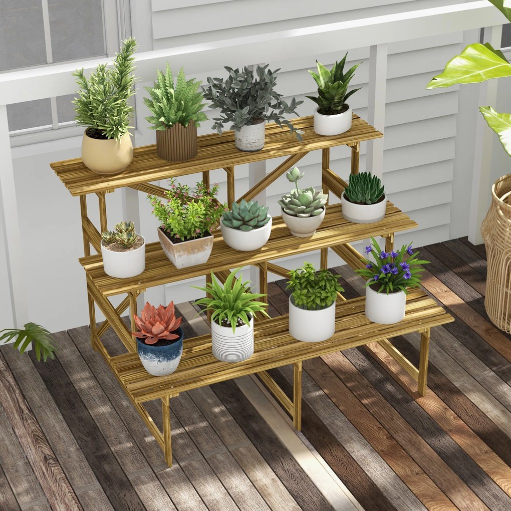 Σκάλα για φυτά Outsunny, ράφι για λουλούδια, 3 βαθμίδες, ξύλο ελάτης, 120 x 80 x 78cm
