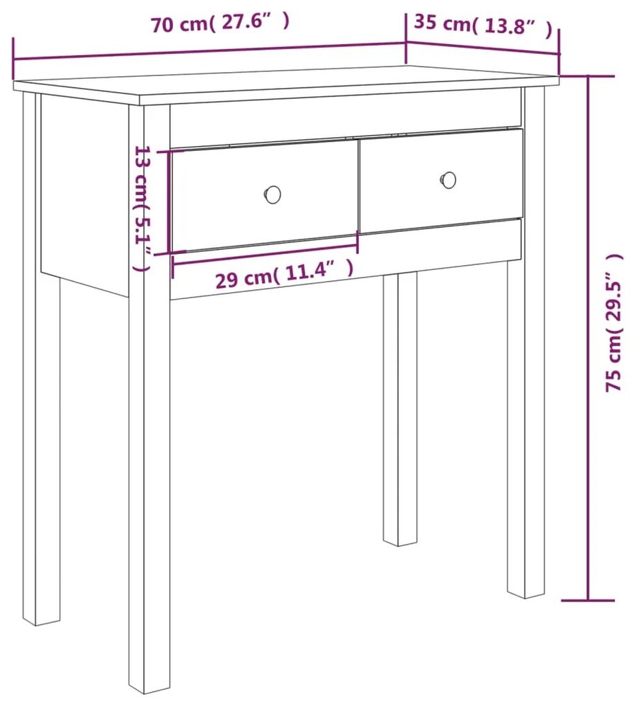 Τραπέζι Κονσόλα 70 x 35 x 75 εκ. από Μασίφ Ξύλο Πεύκου - Καφέ