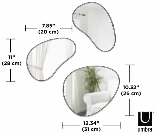 Σετ 3 καθρέπτες Umbra Hubba Pebble titanium (2x20x28)+(1x31x26)