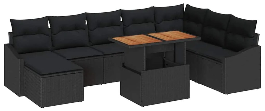 vidaXL Σέτ φαγητού για κήπο με μαξιλάρι 9 pcs Μαύρο, Καφέ